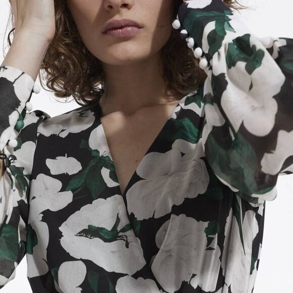 The Kooples Floral Ecru Short Printed Black Dress 2 - Picture 2 of 11